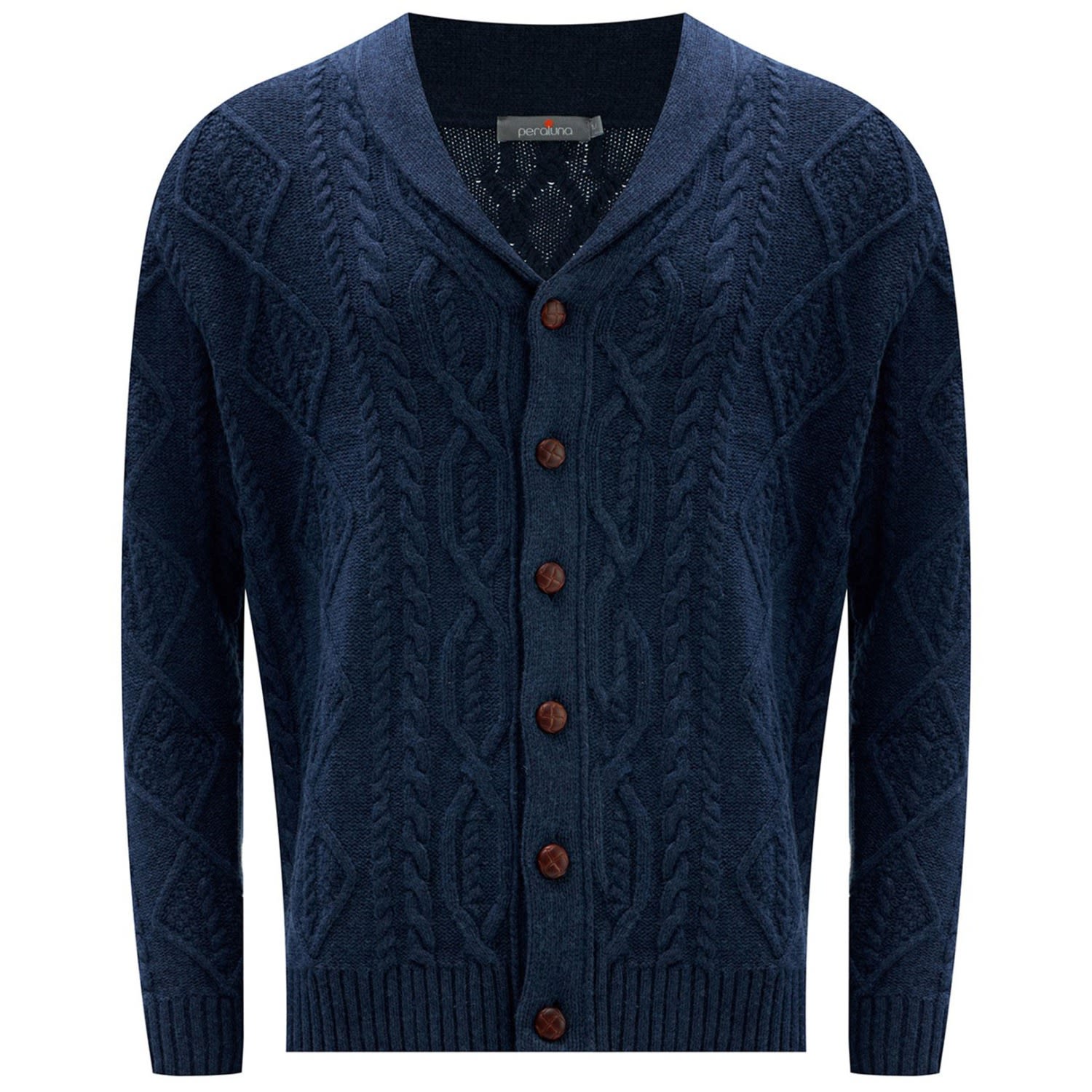 Blue Shawl Collar Cashmere Blend Cable Knit Men’s Cardigan - Indigo Medium Peraluna