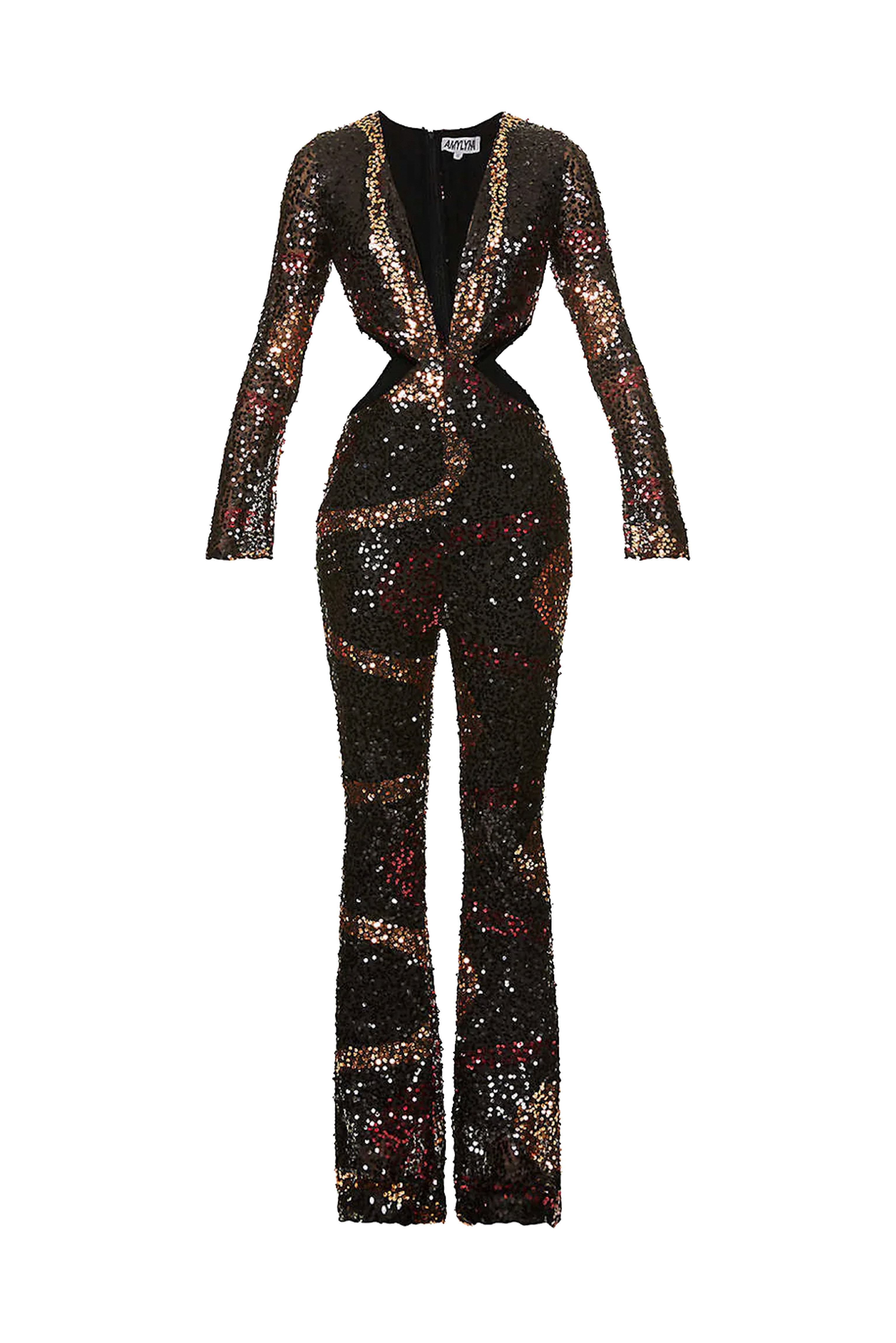 Women’s Gold / Black Vegas Swirl Sequin Jumpsuit Small Amy Lynn