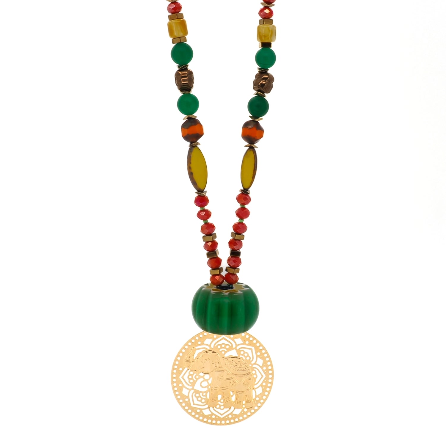 Women’s Red / Gold / Green Mystic Bohemian Elephant Red Beaded Necklace Ebru Jewelry