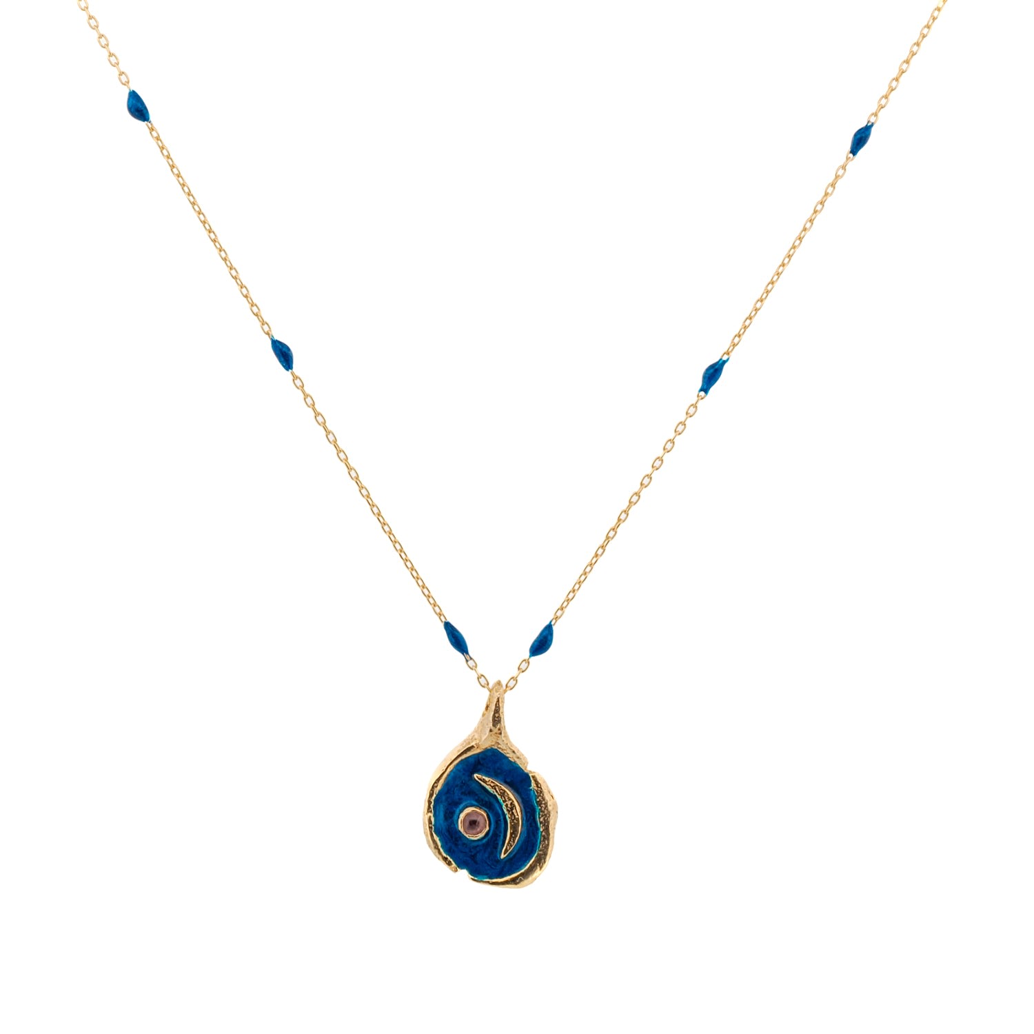 Women’s Gold / Blue Blue Moon Gold & Enamel Necklace - Blue Ebru Jewelry