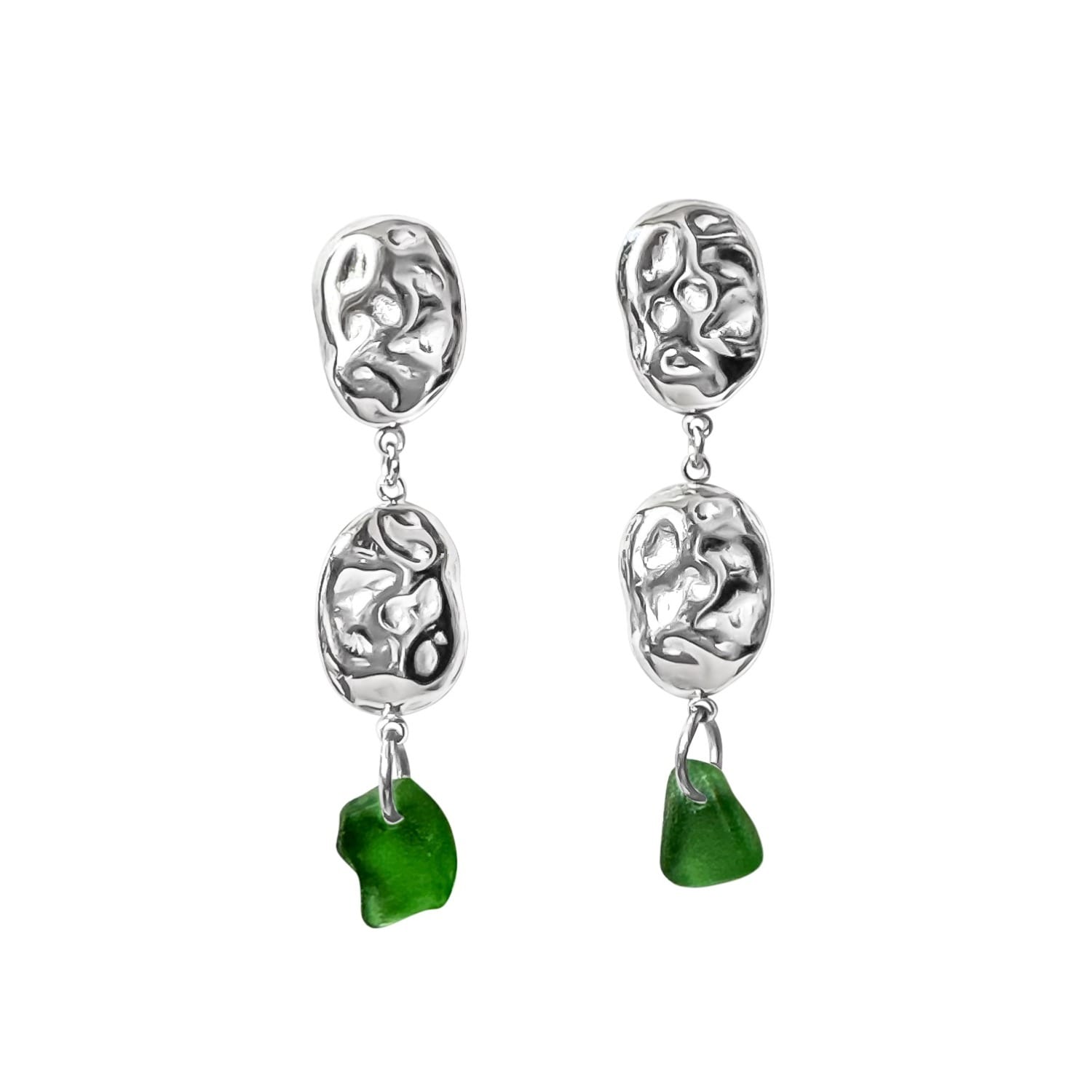 Glasstyk I/s Women's Cliff Earrings Green Sea Glass Steel