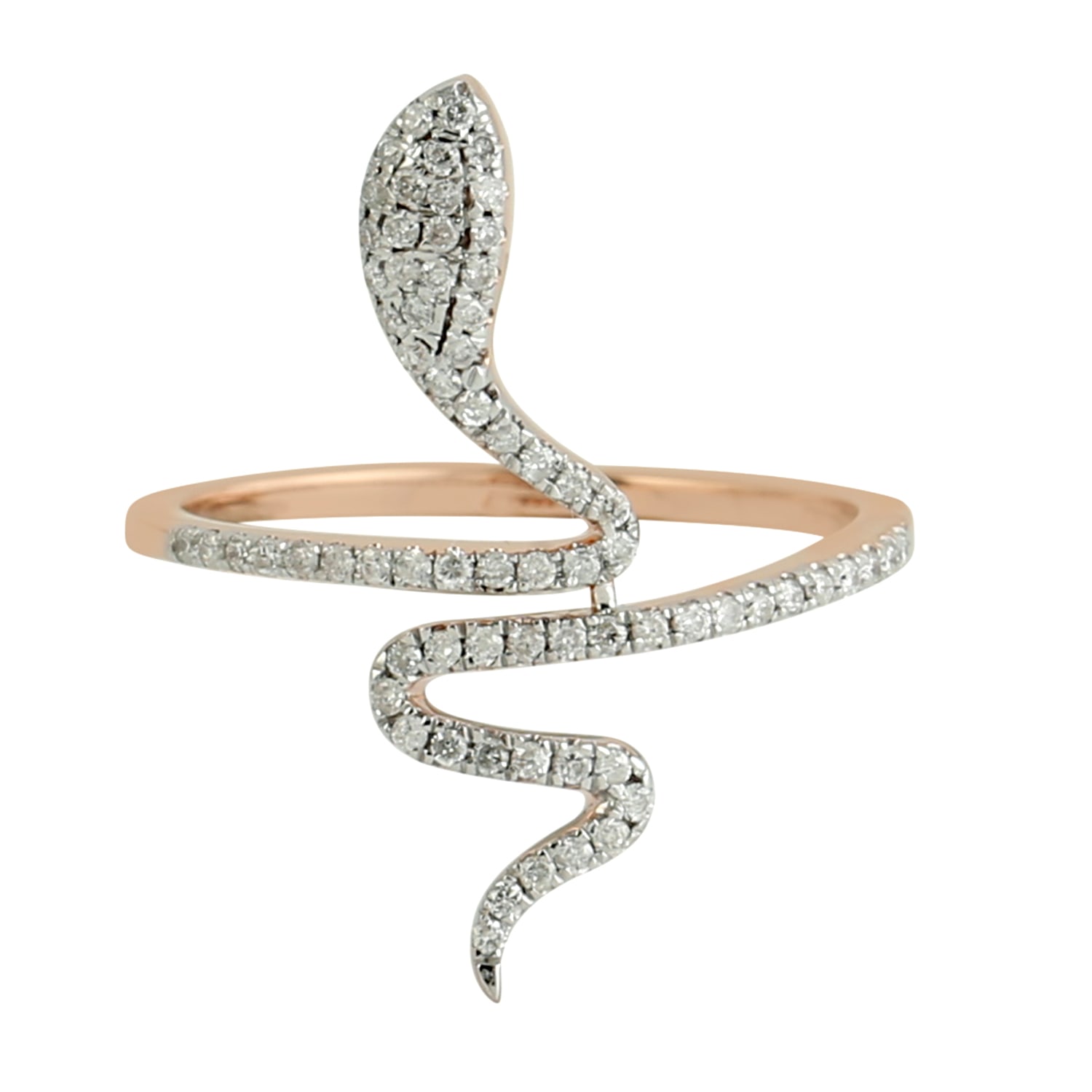 Women’s Pink / Purple / White 18K Rose Gold In Pave Natural Diamond Carved Snake Long Ring Artisan