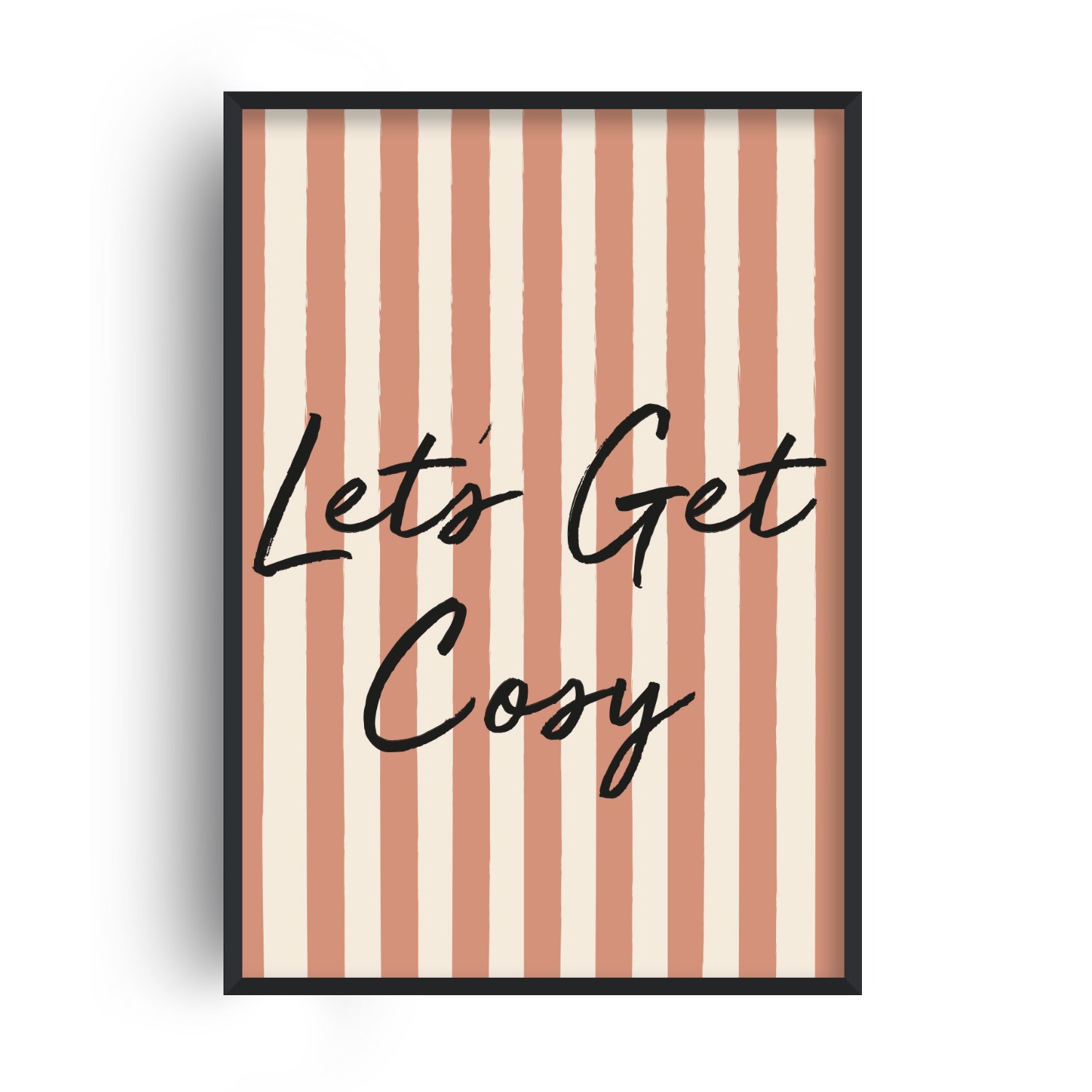 Fanclub Orange / Neutrals Retro Striped Lets Get Cosy Retro Bedroom Art Print A2