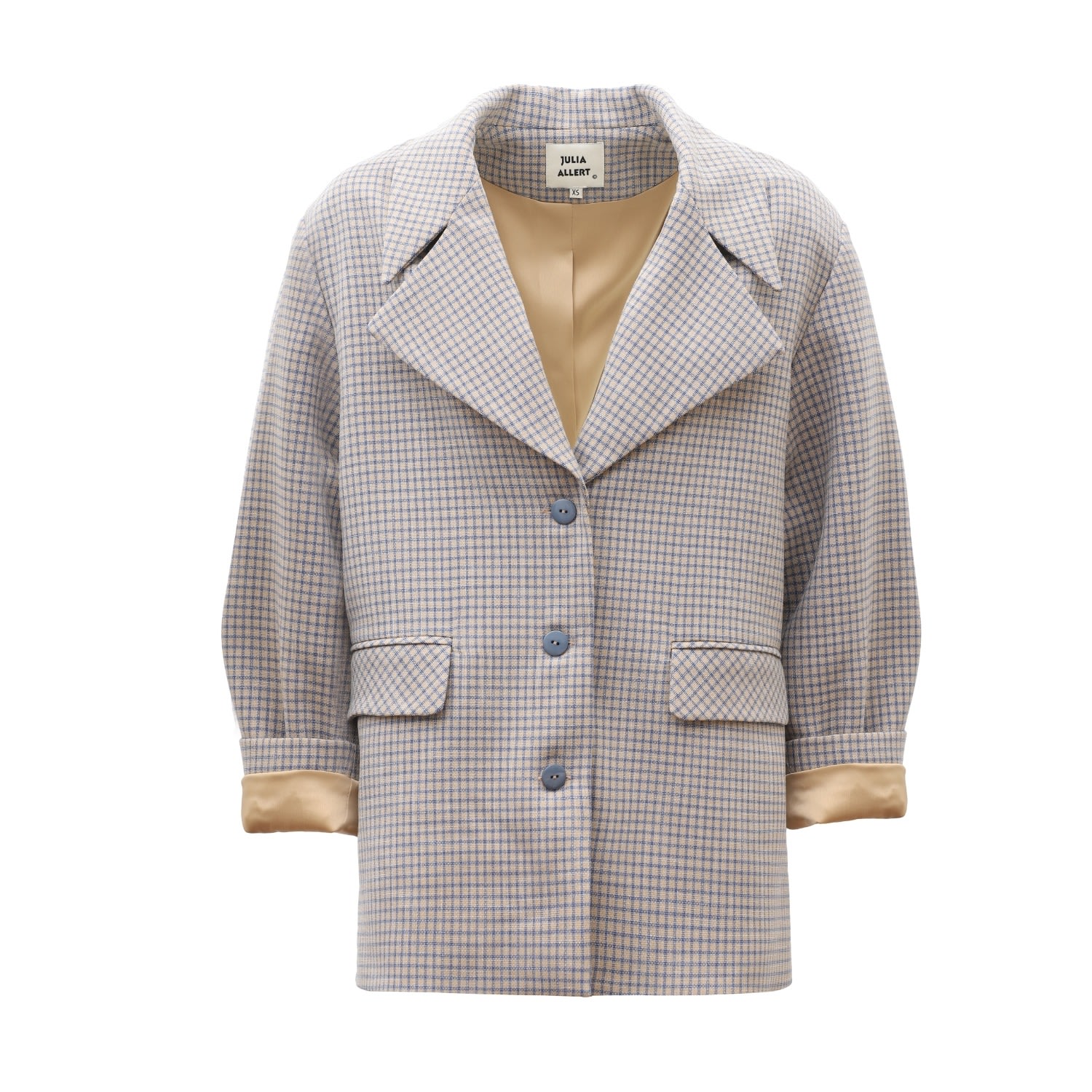 Julia Allert Women's Neutrals Stylish Relaxed-fit Blazer With Contrast Lining Blue Beige Check