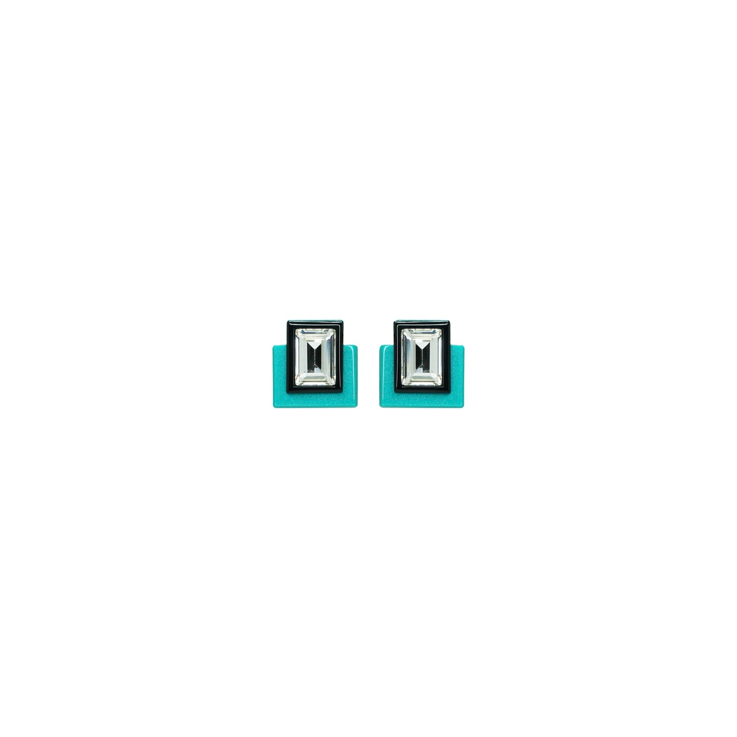 Gissa Bicalho Women's Handmade Acrylic Earring S Deco Rectangular Cut-off Stone Turquoise In Blue