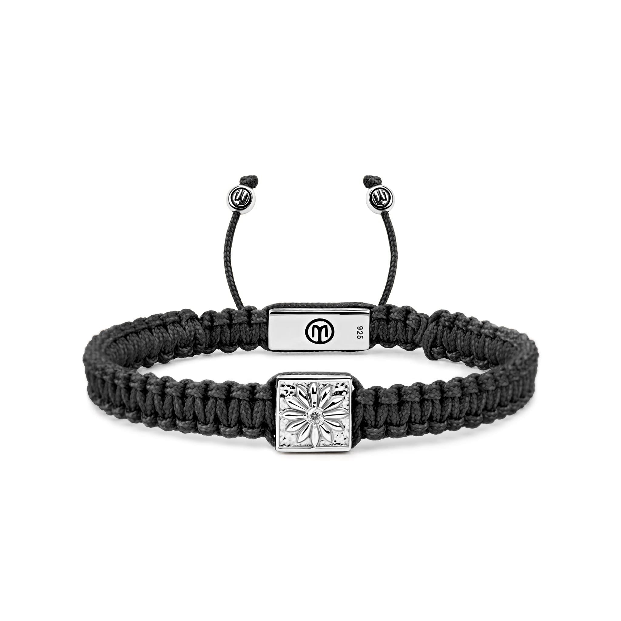 Mahigan Men's Black / Silver Black Macráme Bracelet With White Moissanite In Silver