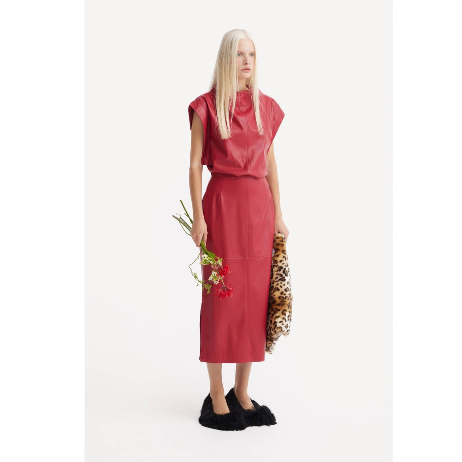 Stylish Sleeveless Faux Leather Dress Red | Julia Allert | Wolf & Badger