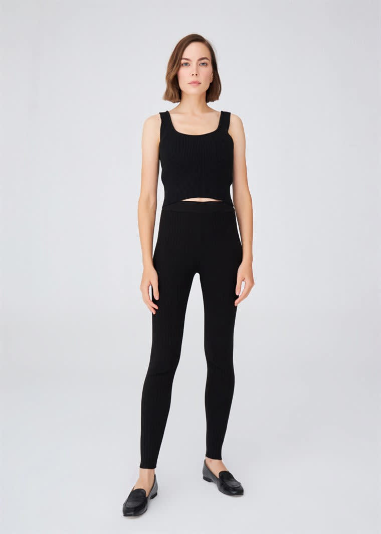 Black Knitted Ribbed Leggings, Knitwear