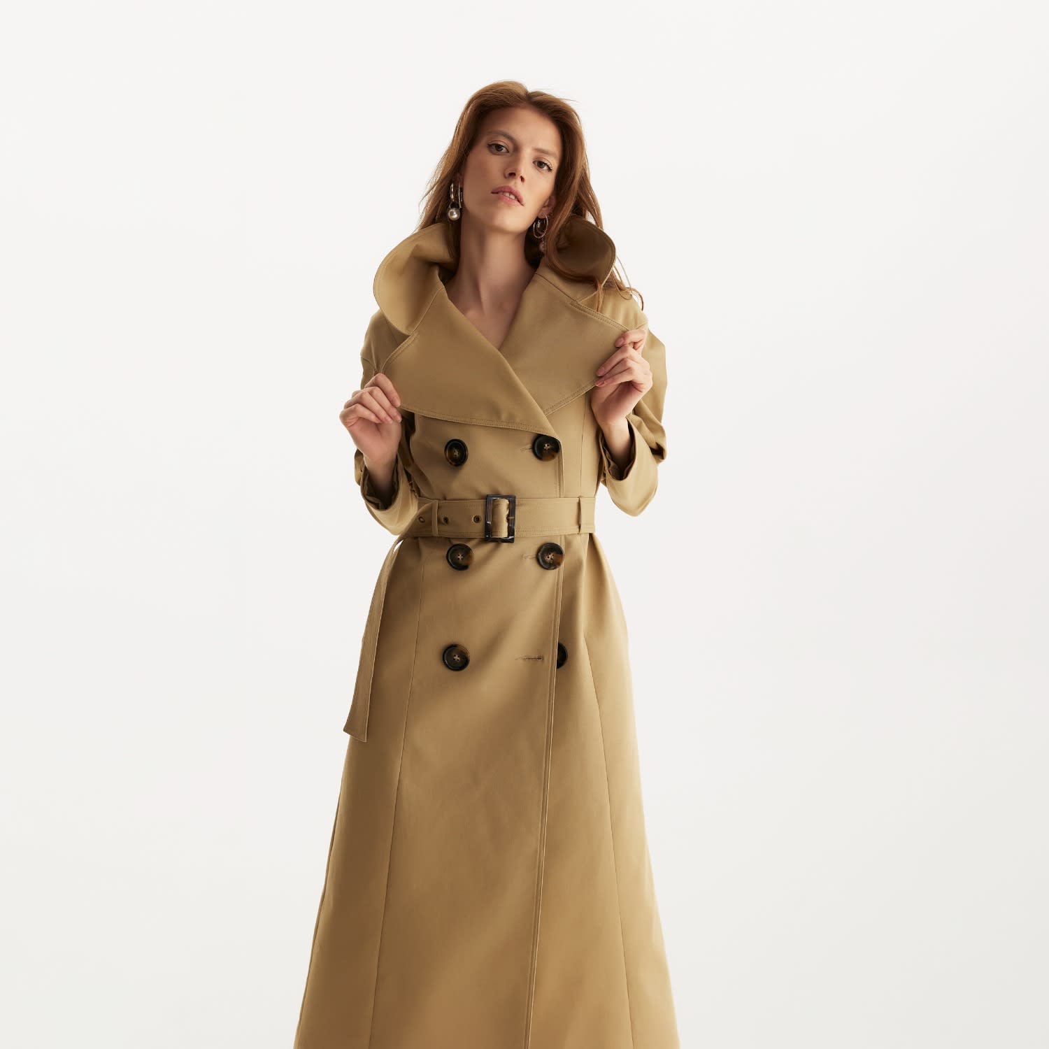 Statement Pleated Shoulders Trench Coat | LITA COUTURE | Wolf & Badger