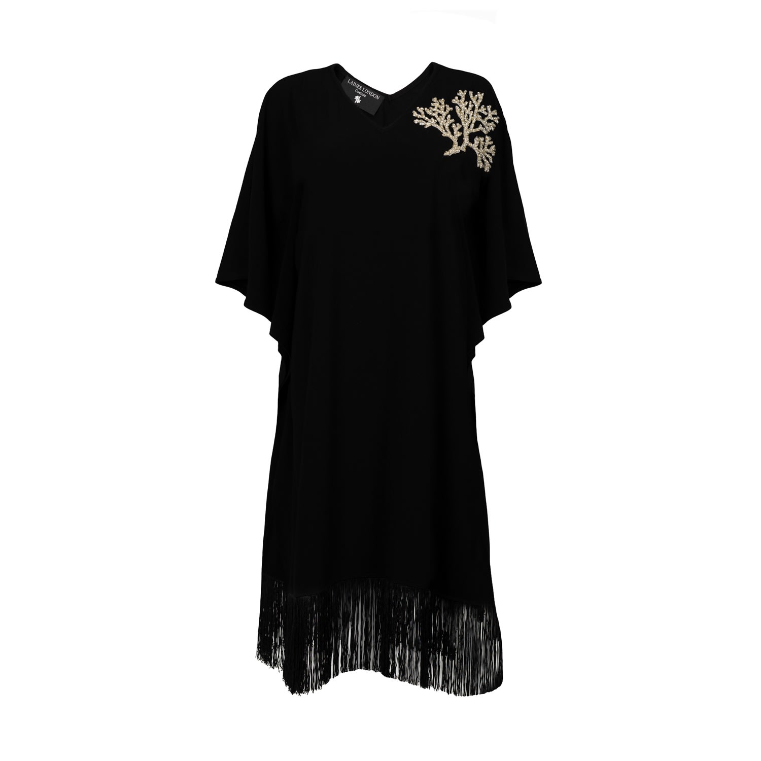 Women’s Laines Couture Fringed Tassel Kaftan With Embellished Coral - Black One Size Laines London