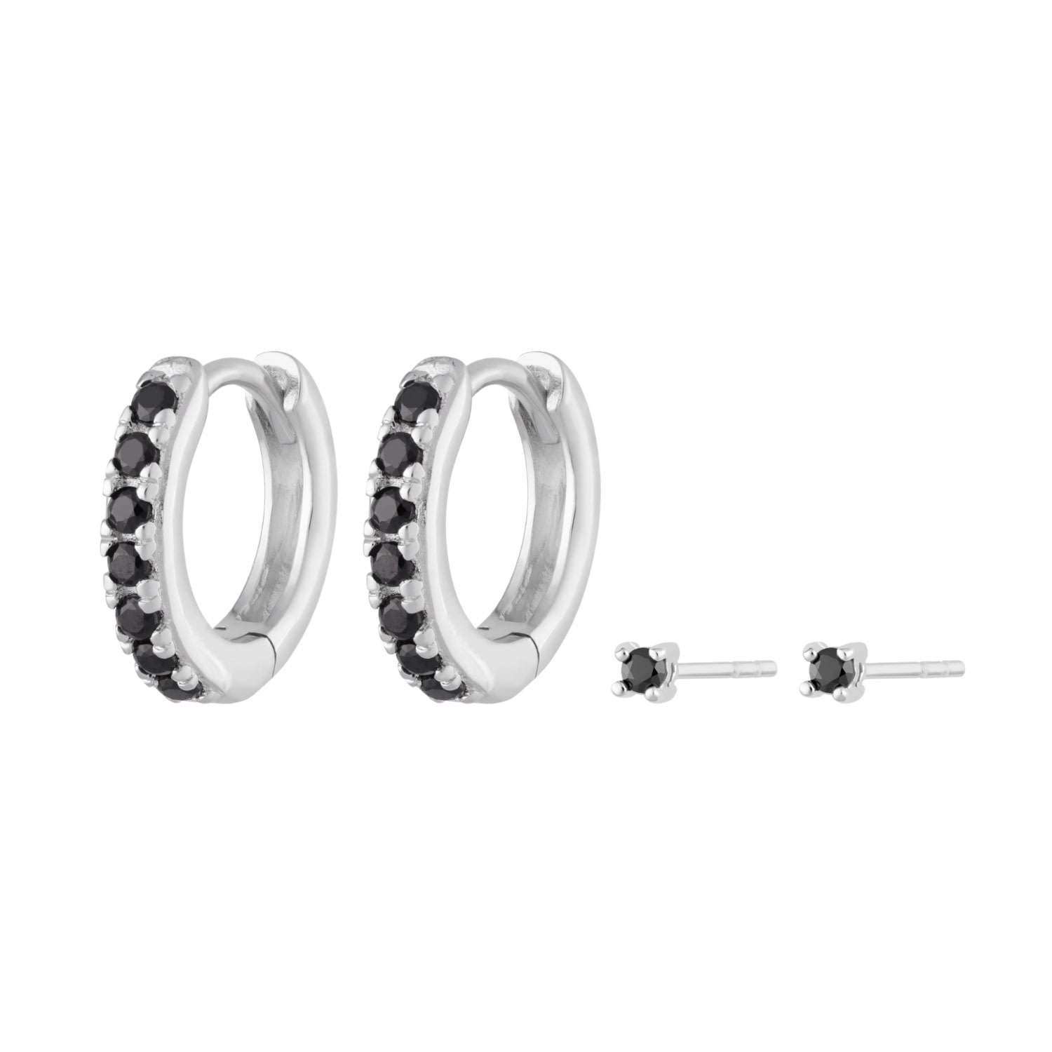 Scream Pretty Women's Silver / Black Silver Black Stone Huggie & Tiny Stud Set Of Earrings In Black