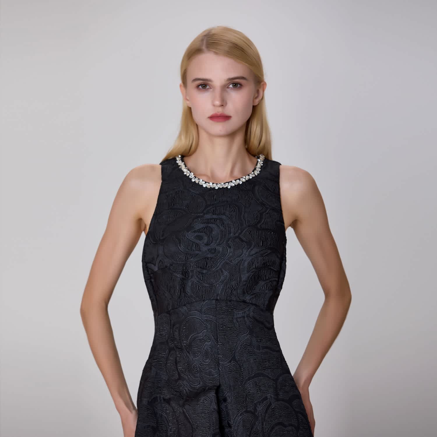 Smart And Joy Fit-and-flare Textured Jacquard Dress With Collar Trim - Black