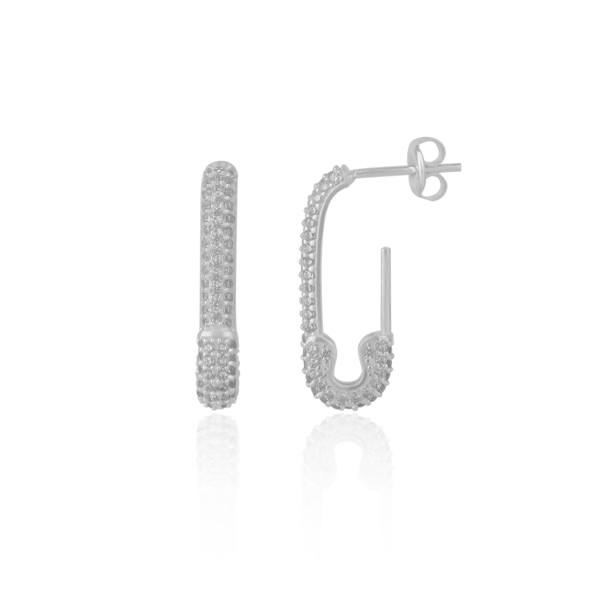 Women’s Pave Stud Safety Pin Earring Jewelled Sterling Silver - Silver Spero London