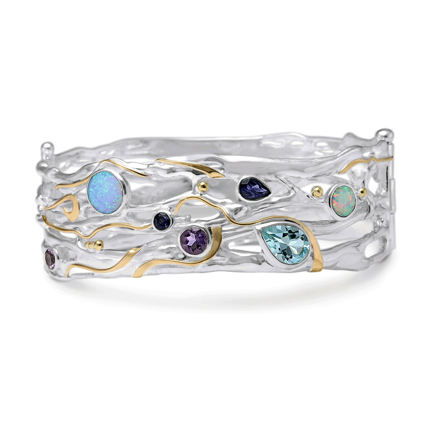 Isla Silver Women's Silver Multi Gemstone Bangle