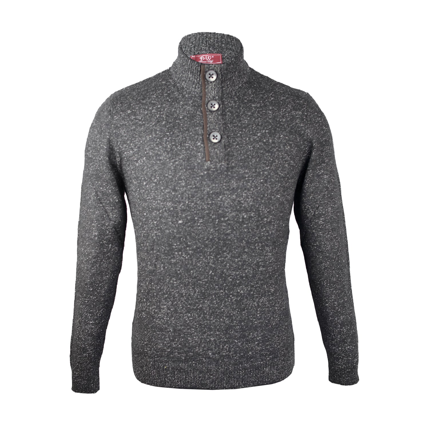 David Wej Men's Grey / Black Jayden Button Neck Elbow Patch Jumper - Charcoal In Grey/black
