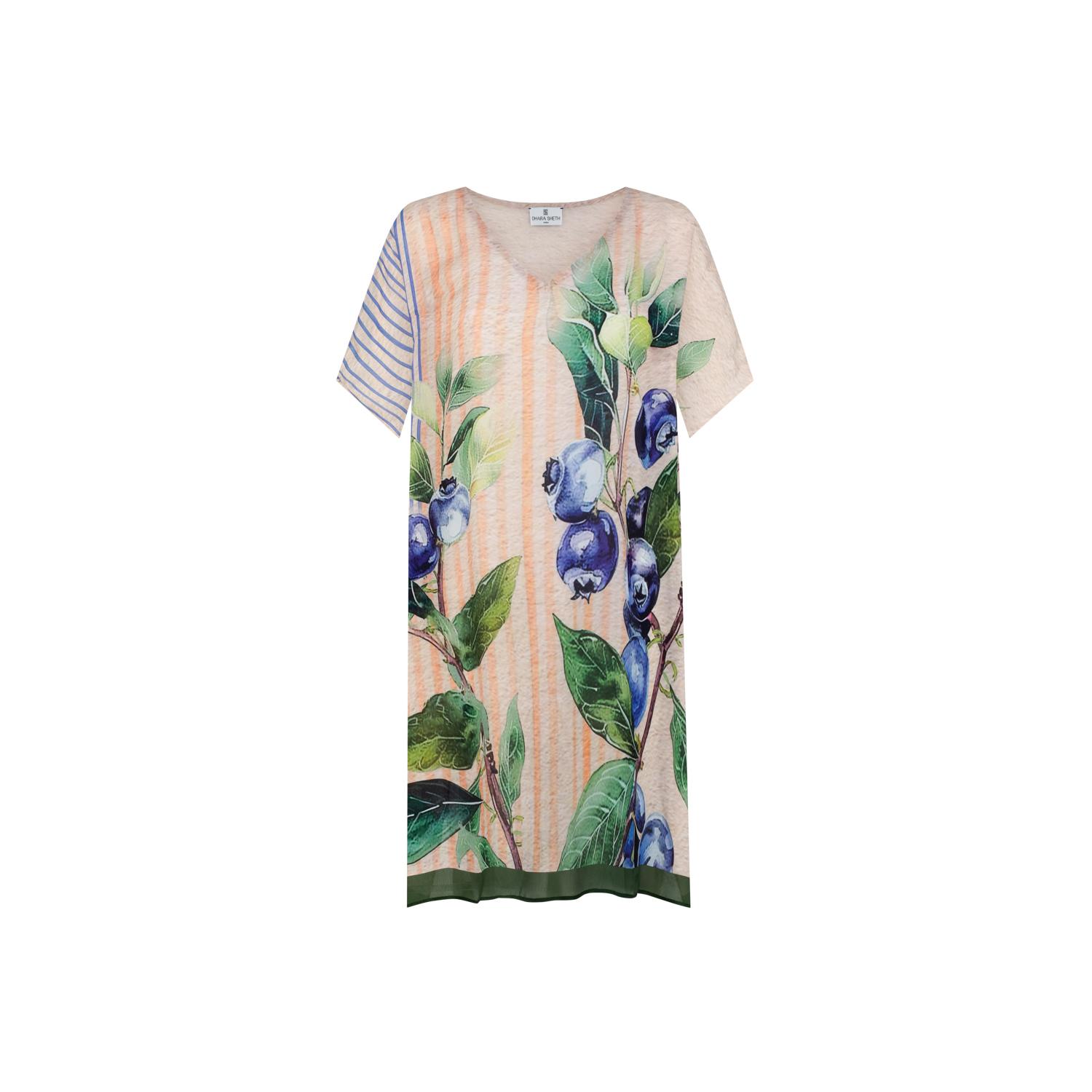 Dhara Sheth Dubai Women's Neutrals / Blue / Green The Breeze Printed Sheer Short Kaftan