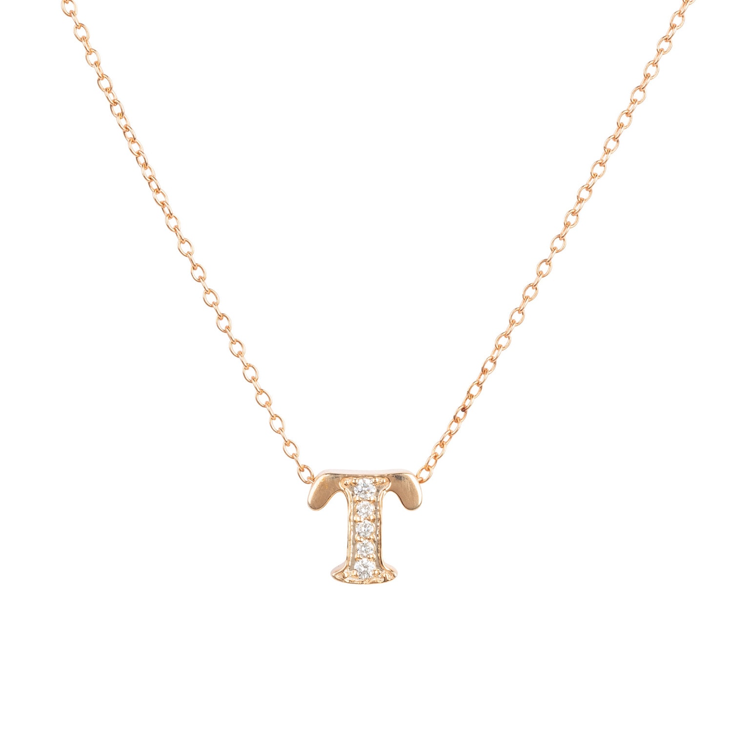 Women’s Diamond Initial Letter Pendant Necklace Rose Gold T Latelita