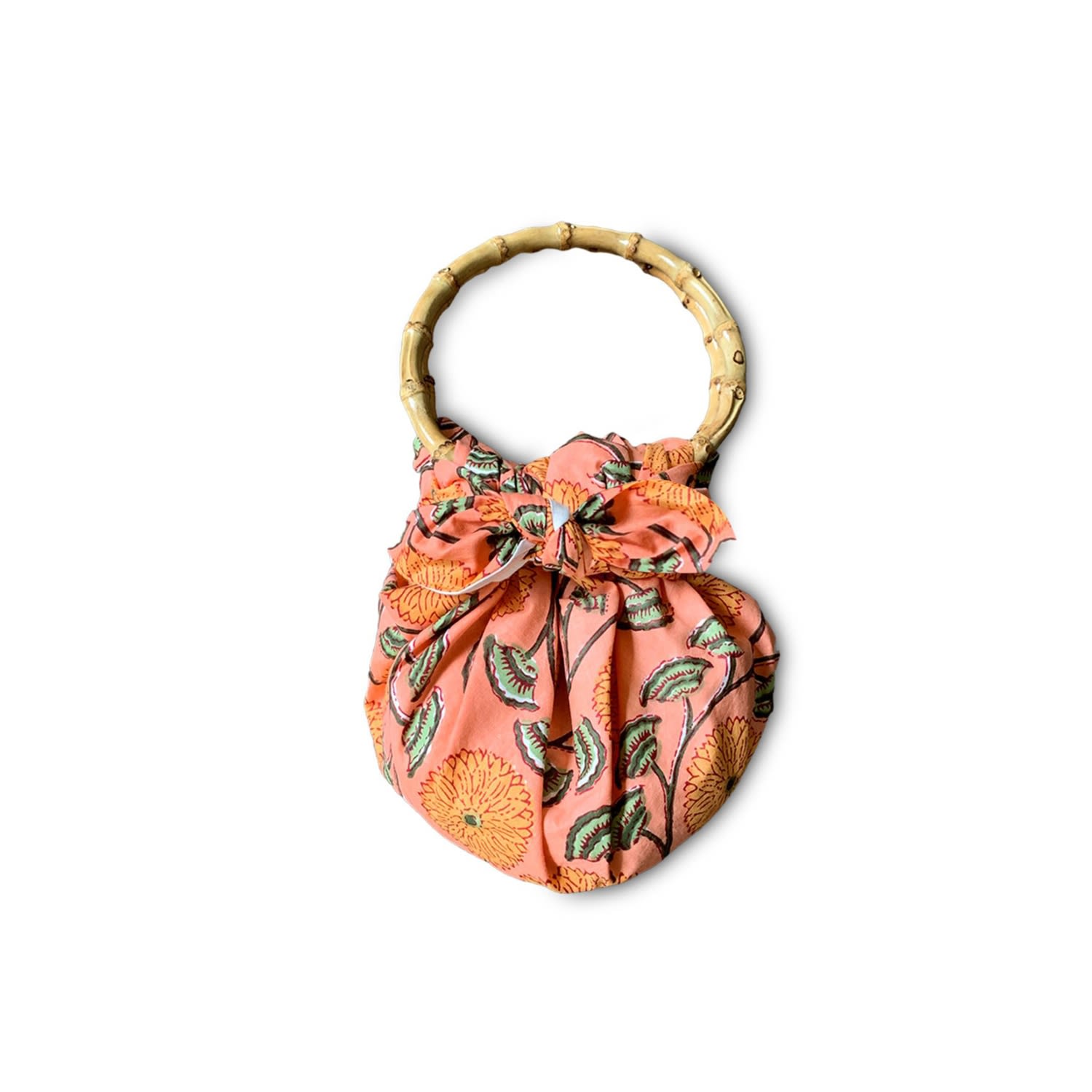 Women’s Yellow / Orange Japanese Bamboo Bag Handblock Cotton Floral Peach One Size Pick Happy