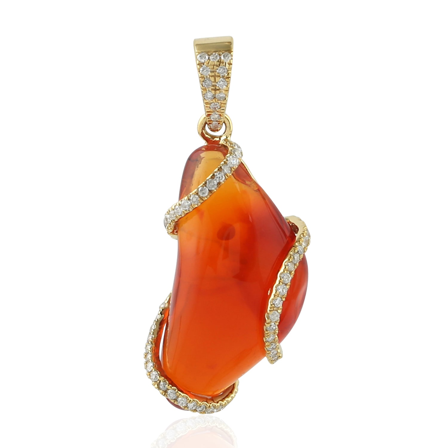 Artisan Women's Raw Fire Opal & Pave Diamond Designer Pendant In Gold – Al Fine Jewelry In Gold