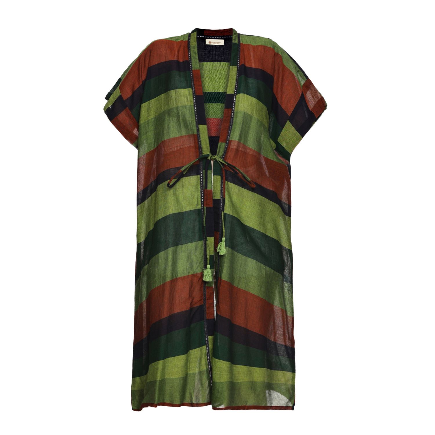 Women's Green / Brown Handwoven Cotton Green Boho Summer Kimono | One Size | Heritagemoda