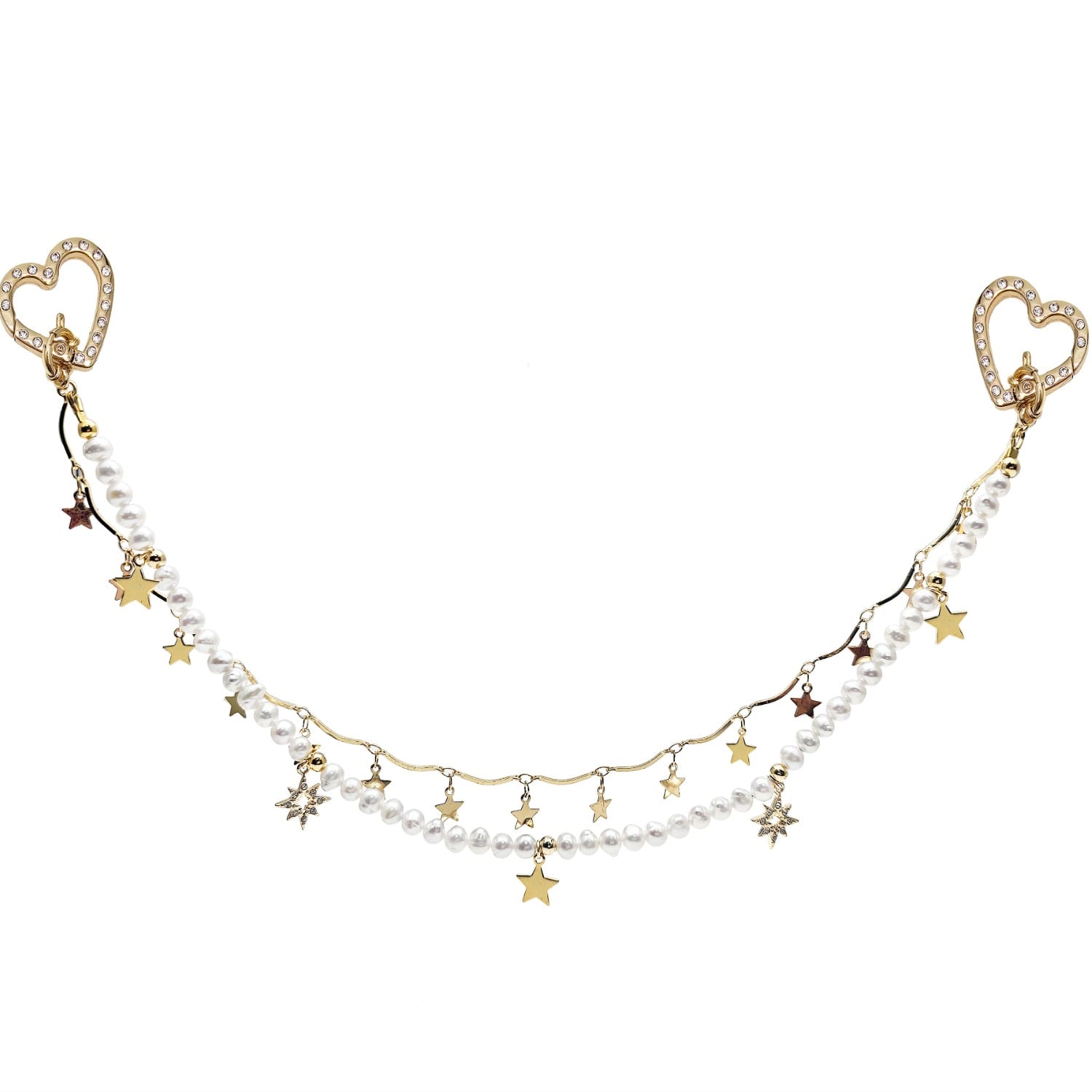 Farra Women's White Freshwater Pearl With Star Double Layers Bag Charm