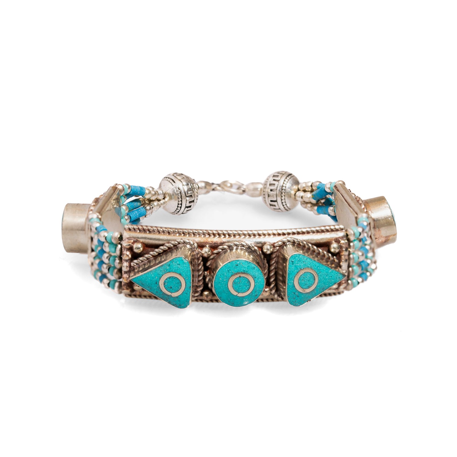 Ebru Jewelry Women's Blue / Silver Nepal Design Turquoise & Silver Bohemian Bracelet - Turquoise