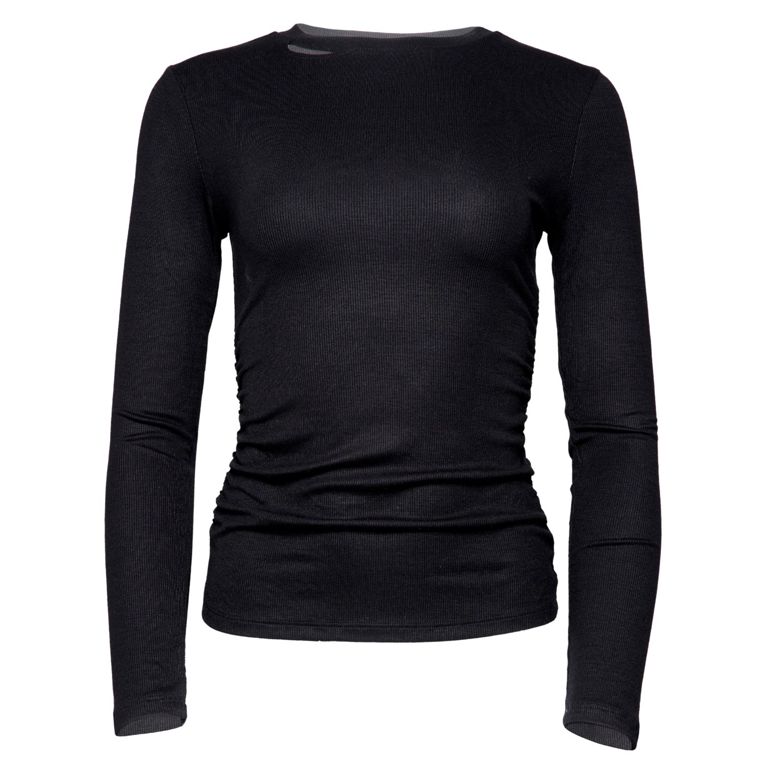 Earth Body Women's Black Rhyde Cinched Waist Long Sleeve Ribbed Sculpt-body Shirt In Black
