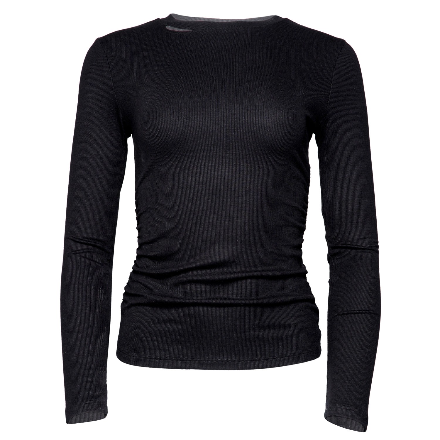 Women’s Black Rhyde Cinched Waist Long Sleeve Ribbed Sculpt-Body Shirt Medium Earth Body