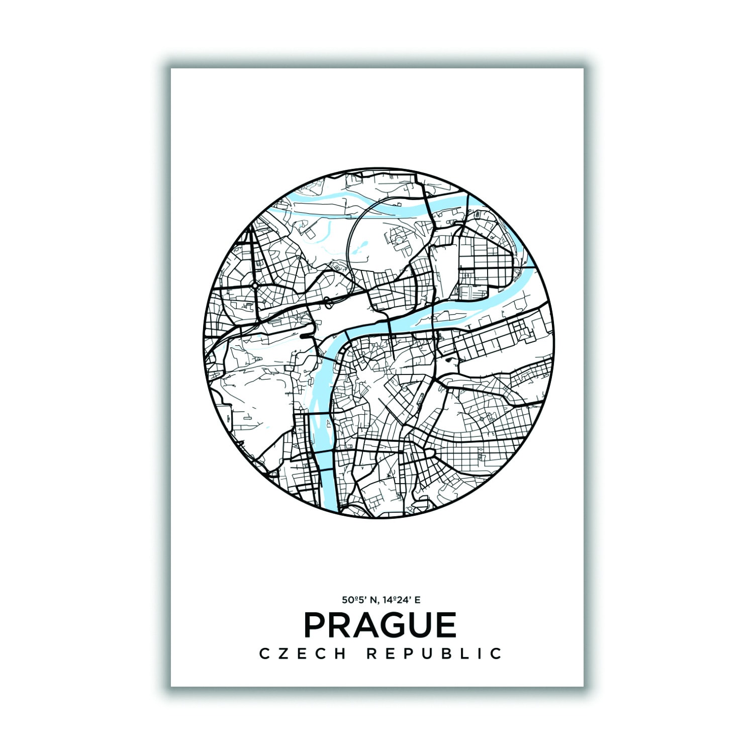 Blue Map Of Prague Large Stanley Print House