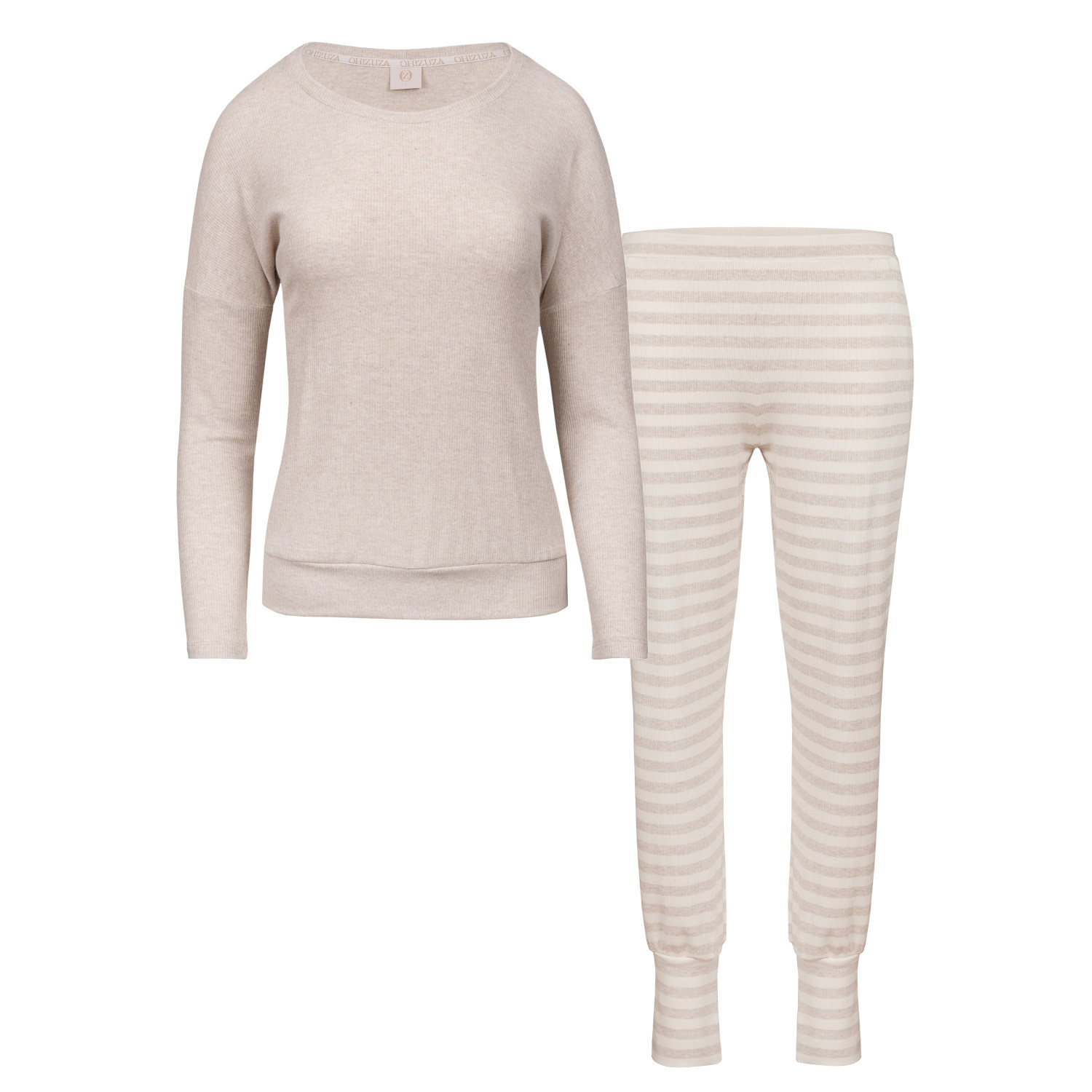 Oh!zuza Night&day Women's Neutrals / White Ribbed Lounge Set - Beige Melange In White
