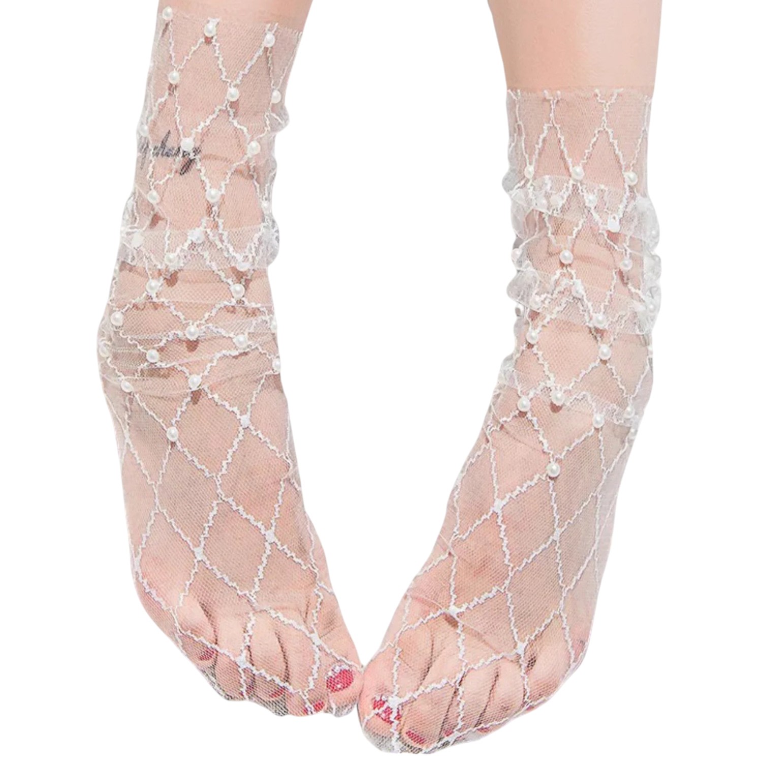 High Heel Jungle By Kathryn Eisman Women's White Diamonds & Pearls Sheer Socks In White