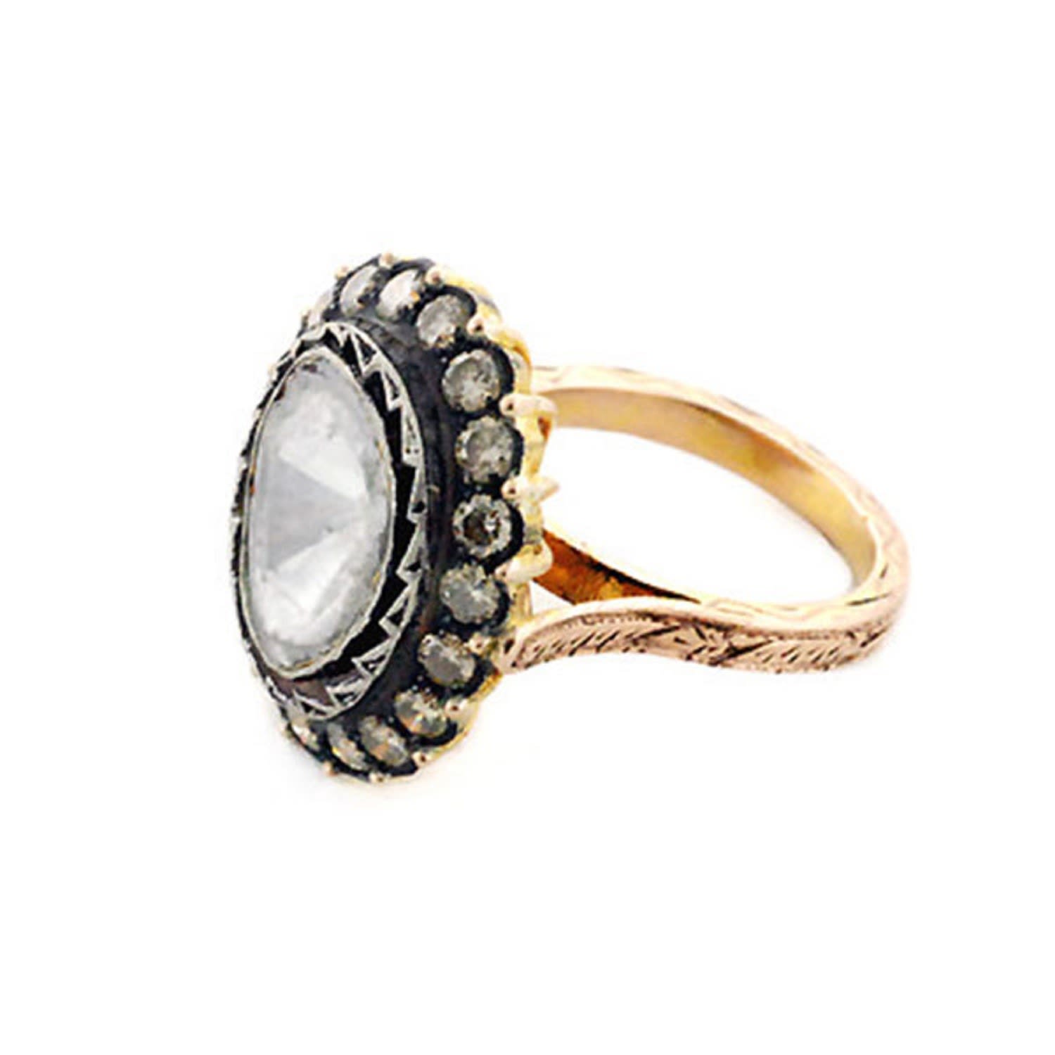 Women’s White / Black / Silver Uncut Cut Diamond 925 Sterling Silver 14K Gold Ring Jewelry Artisan