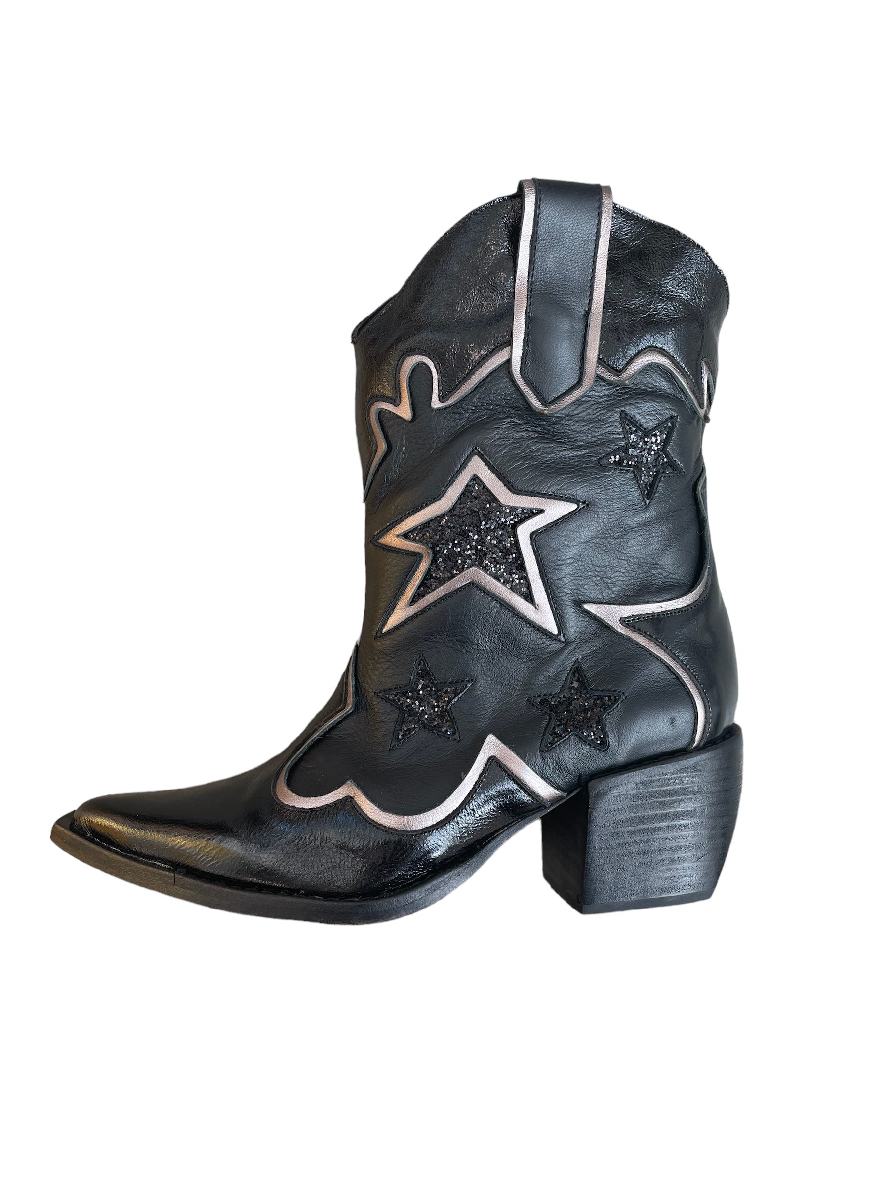 Women's Black / Silver Black & Silver Rodeho Leather Boots | 4 Uk | Any Old Iron