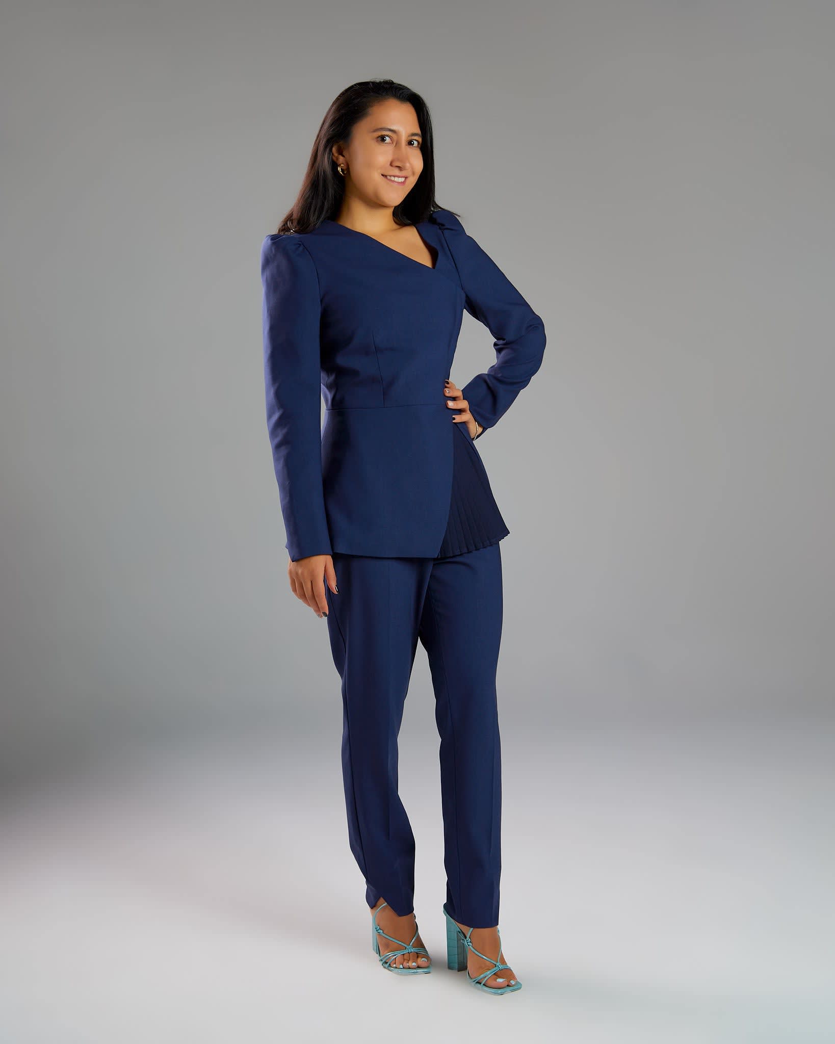 Navy Blue Liz Seasonless Extra Fine Merino Wool Peplum Jacket