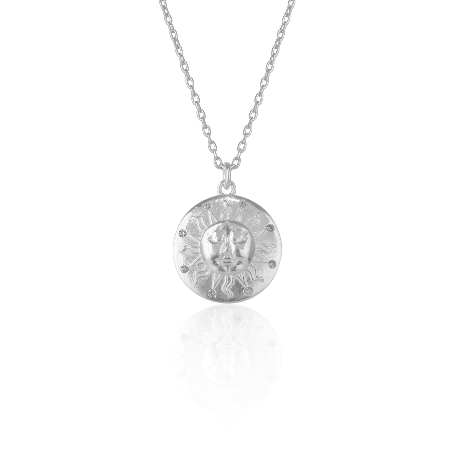 Spero London Women's Gold Sun Embossed Silhouette Sterling Silver Medal Necklace - Silver