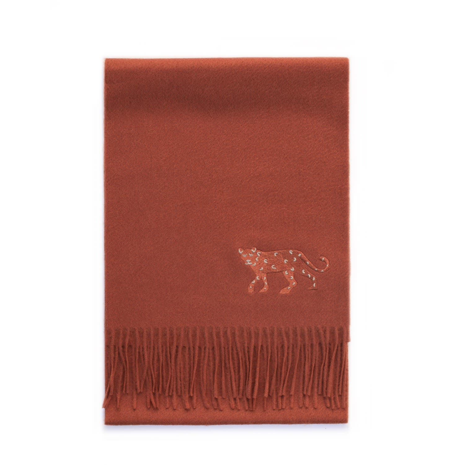 Women’s Cashmere Scarf With Leopard Embroidery - Brick Red Jessie Zhao New York