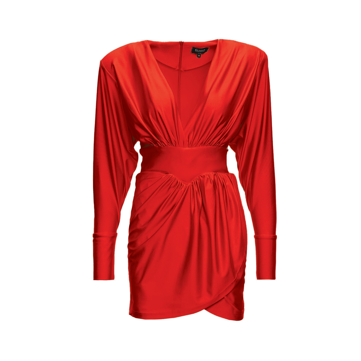 Bluzat Women's Red Mini Dress With Corset And V-neck In Red