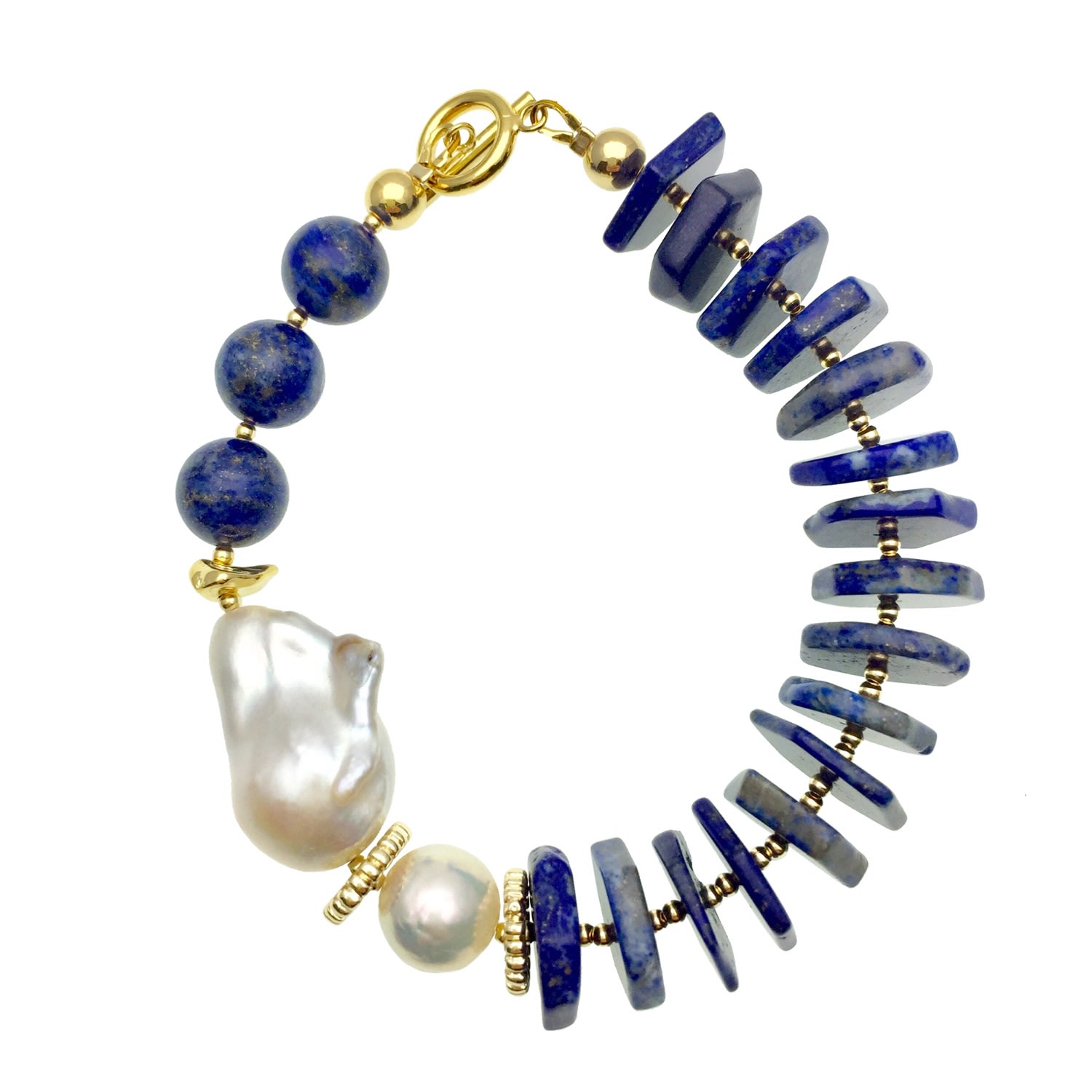 Farra Women's Blue / White Baroque Pearl & Lapis Bracelet In Multi