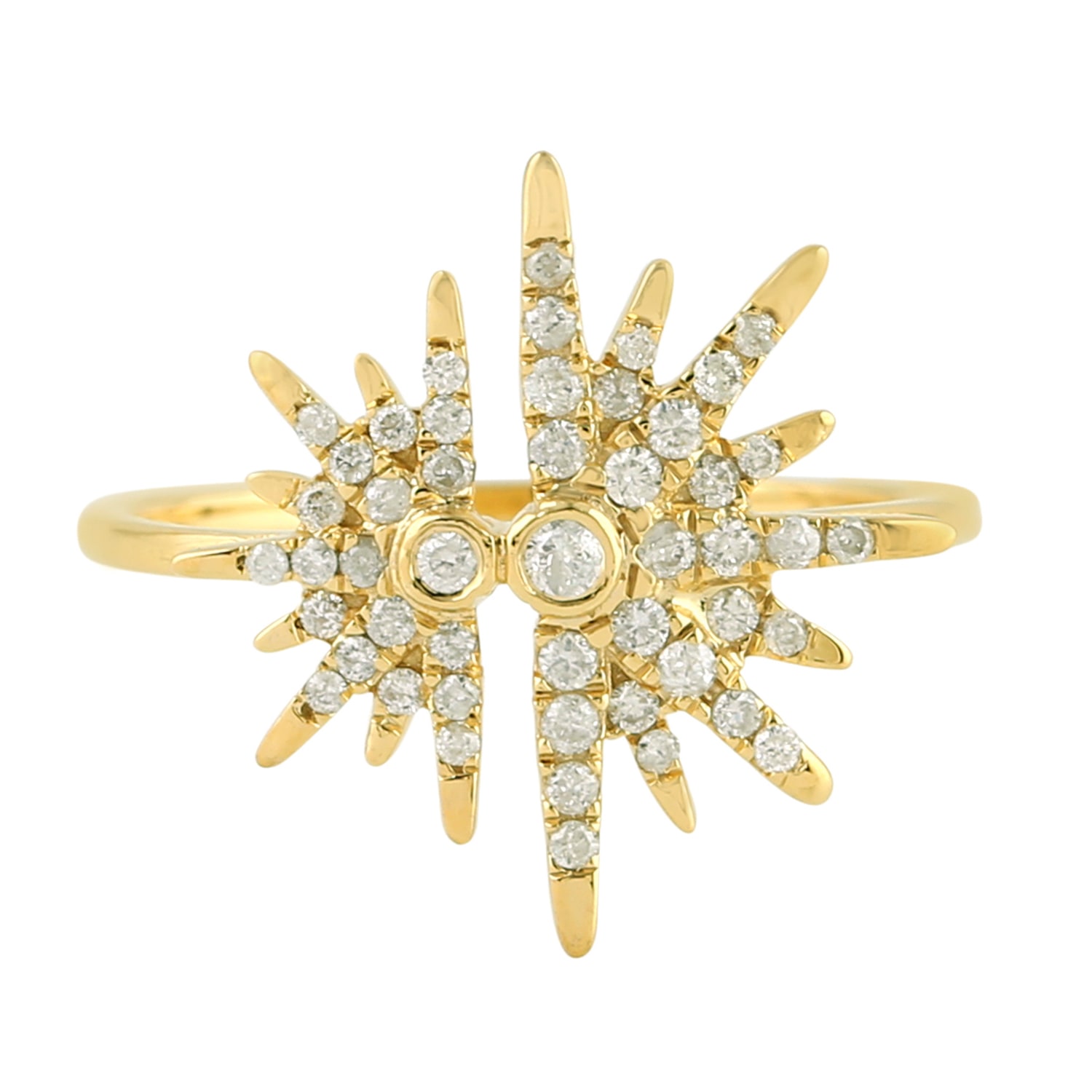 Artisan Women's Gold / White 14k Yellow Gold Micro Pave Diamond Starburst Ring