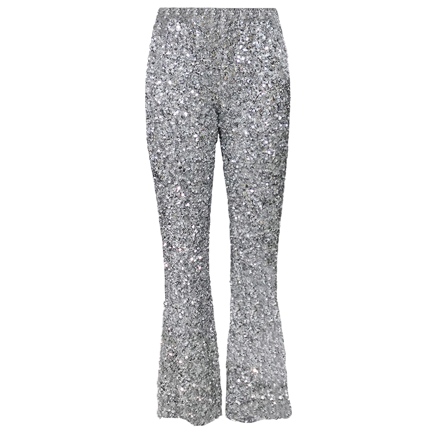 Women's Silver Poppy Sequins Flared Trousers | Large | Riviera Soirée