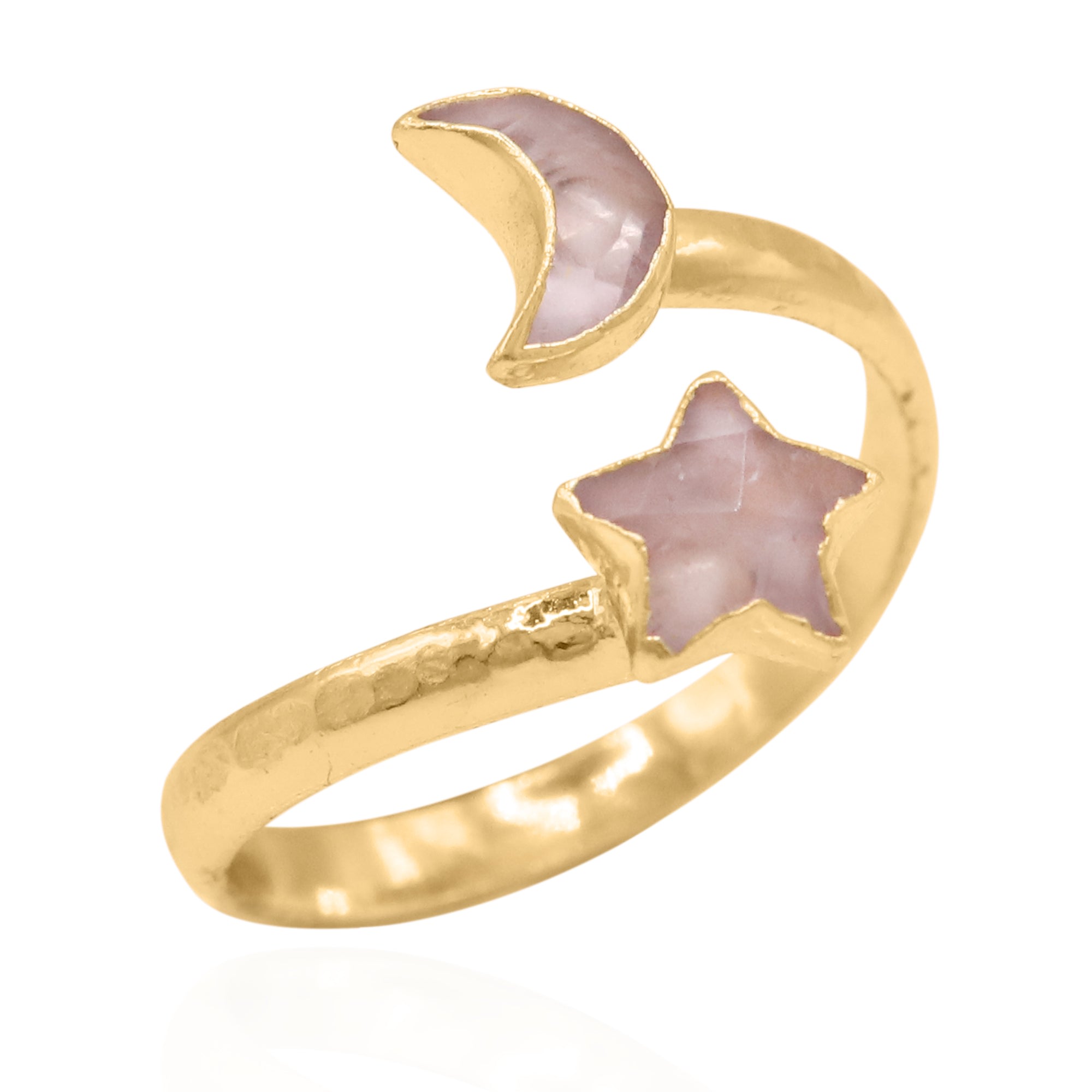 Luna Charles Women's Isla Rose Quartz Moon & Star Ring In Gold