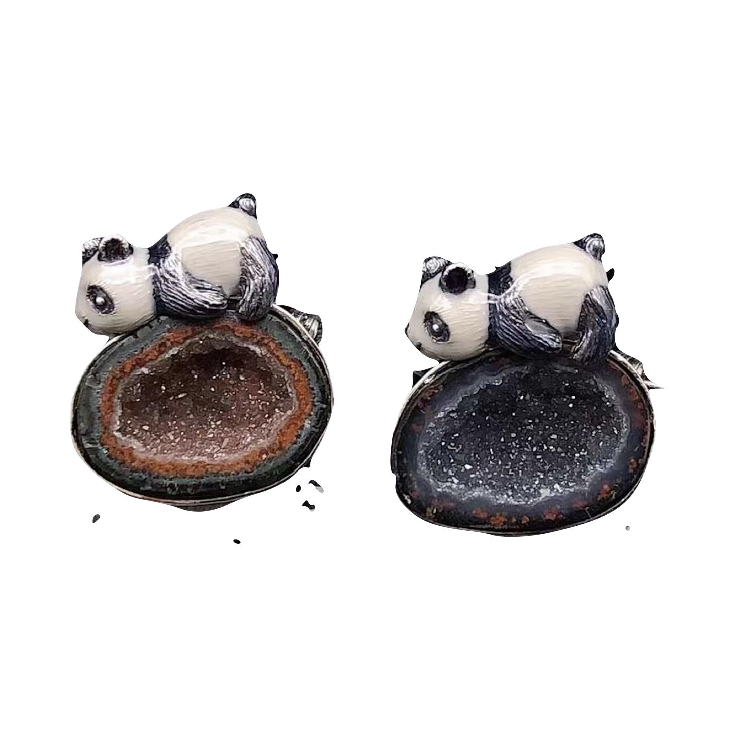 Jiaying Wang Wjy Studio London Women's Black / White Panda Natural Agate Enamel Pendant / Brooch