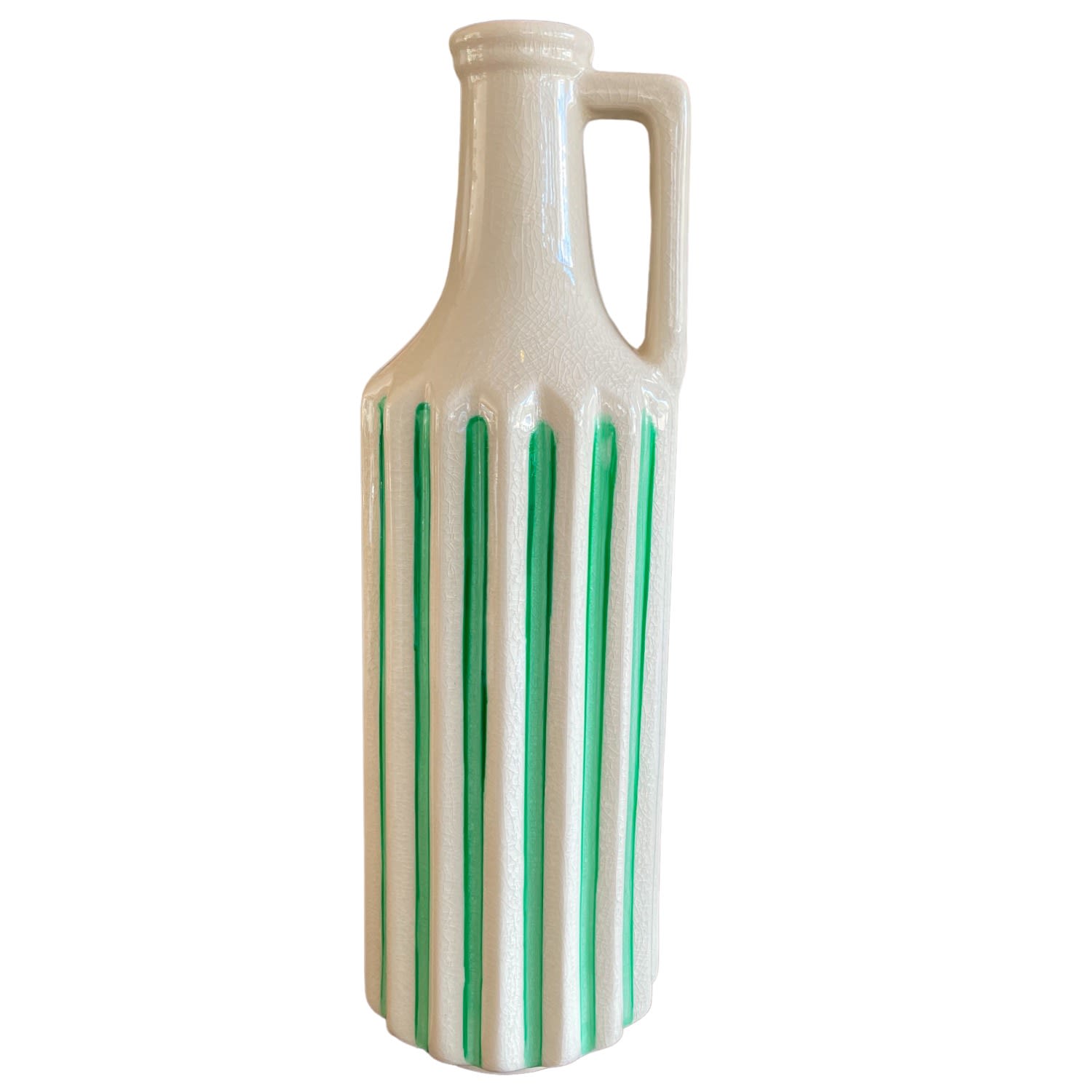 White / Green Hand-Painted Unique Striped Vase Catchii