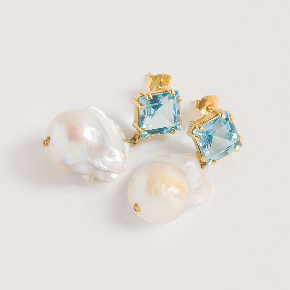 Women’s Gold / Blue / White Blue Topaz Baroque Drops Freya Rose