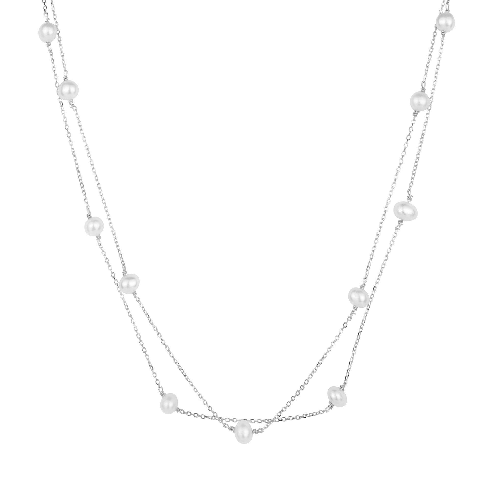 Gold Trip Women's White / Silver Layered Pearl Satellite Necklace In Silver In Metallic