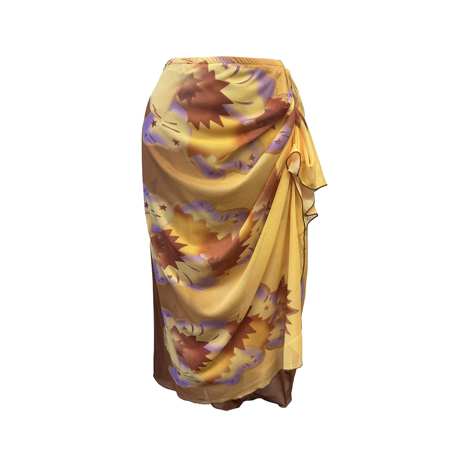 Women's Yellow / Red Sunburst Mesh Sarong Skirt | Large | Anna Sui