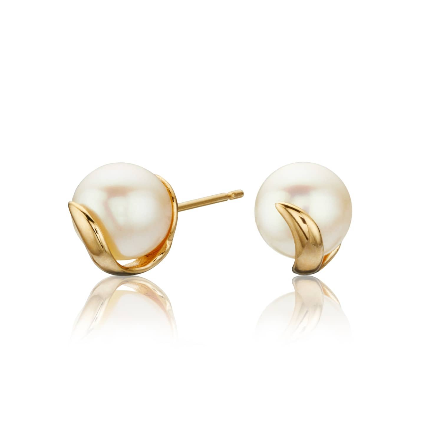 Solid Gold Stud Earrings - Pearl Round Shape Earring for Girls G (14K) by Pearde Design