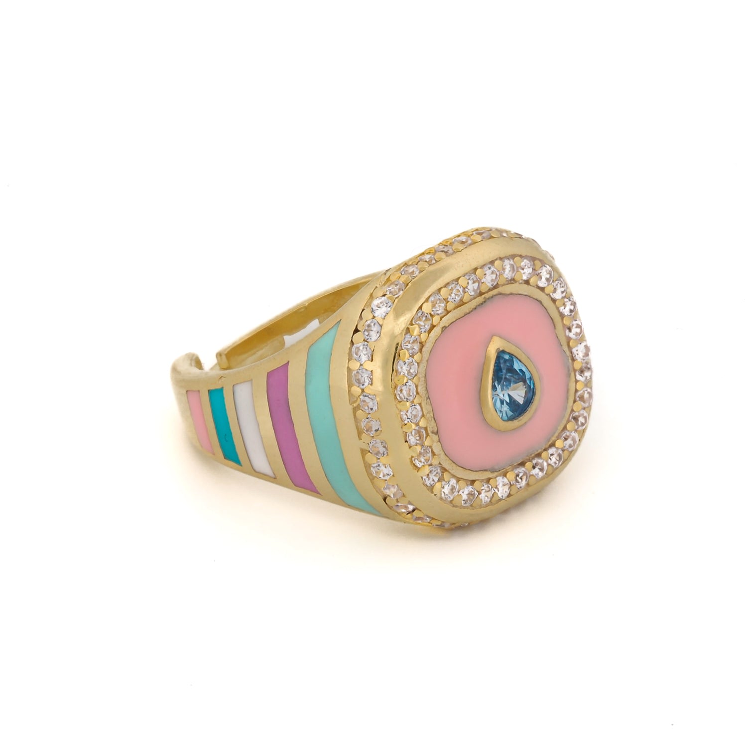 Ebru Jewelry Women's Gold / Pink / Purple Love Pastel Colors Diamond & Gold Spring Statement Ring - Multicolor