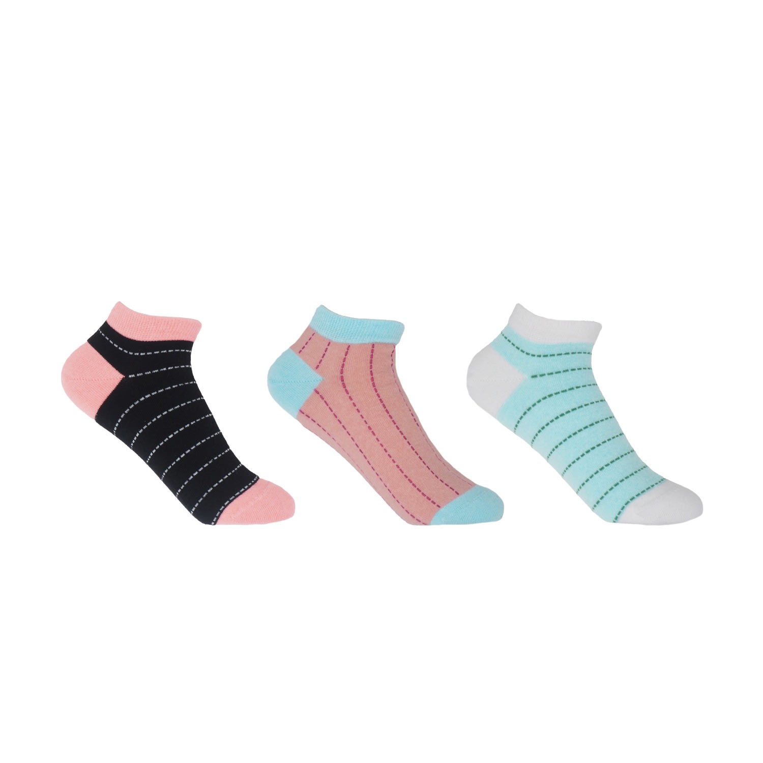 Dash Women’s Trainer Socks Bundle - Pink, Mint & Black One Size Peper Harow - Made in England