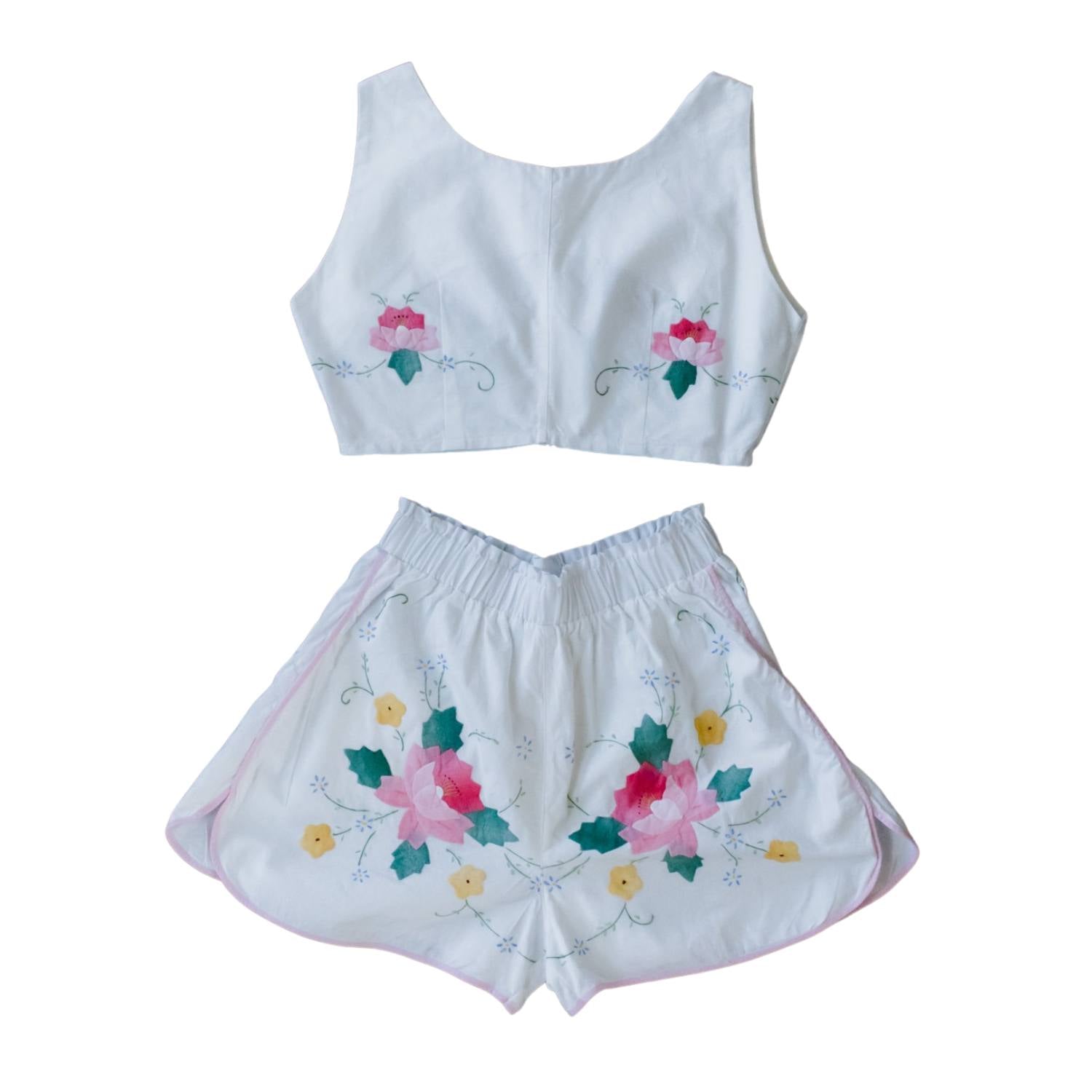 Y.A.S cotton floral embroidered cami top co-ord in white - WHITE